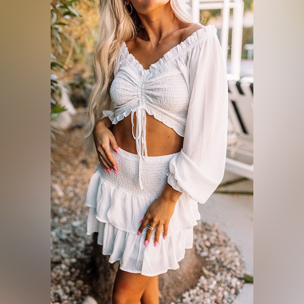 She + Sky Resort Queen Smocked Crop Top with Matching Skirt